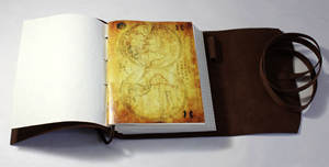 Carnet en cuir brun rigide avec 3 rabats de fermeture, 150 feuilles, avec carte, poème de voyage imprimé à l'intérieur, carnet en cuir - Product Image 6