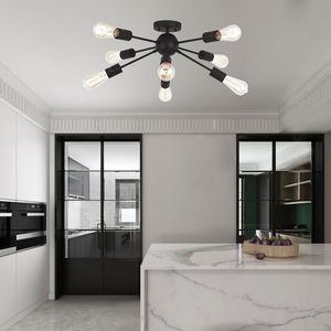 Lampadario Sputnik Moderno a 8 Luci, Nero, Semi-Incasso, Illuminazione a Soffitto, Stile Industriale Vintage Mid-Century Starburst - Product Image 5