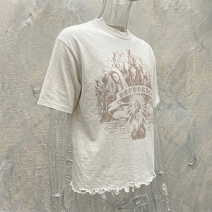Snowgrace Oversized Men's T-Shirt Short Sleeve Solid Silk Screen Printing High Street 100% Cotton Jersey O-Neck Distressed Hem - Product Image 4