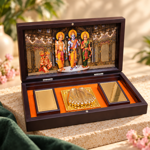 Gold Plated Classic Rectangle Wooden <b>Photo</b> Frame Crystal Stone Gift <b>Box</b> Embossed Religious Wedding Return Gift Diwali Decoration - Product Image 5