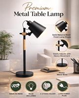 Lampe de bureau de style nordique contemporain, cadre en métal avec base en bois massif, lampe de lecture réglable, lampe de table noire pour la décoration de la maison