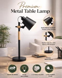 Contemporary Nordic Style Desk Lamp Metal Frame with Solid Wood Base Adjustable Reading Light Black <b>Table</b> Lamp for Home Decor - Product Image 5