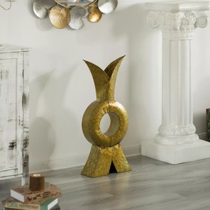Vase de sol en bronze contemporain doré, fait main avec finition dorée texturée, sculpture décorative - Product Image 5