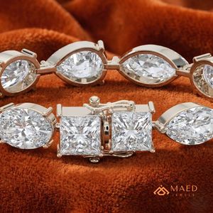 สร้อยข้อมือเทนนิสเงินแท้ 925 ประดับมอสซาไนต์ทรงมาร์คีส์และปรินเซส ดีไซน์ฮิปฮอปสำหรับผู้หญิง ของขวัญสไตล์เครื่องประดับเบเวอร์ลี่ฮิลส์ - Product Image 3
