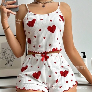 Ensemble de pyjamas tricotés européens et américains Pure Desire Sweet Sling Shorts Love Printed Design Sexy Two-Piece Outfit Summer - Product Image 6