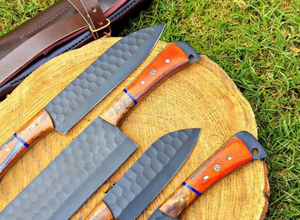 Ensemble de couteaux de cuisine professionnels 5 pièces en acier à haute teneur en carbone avec revêtement noir, manche ergonomique en bois ambidextre, lames affûtées pour - Product Image 3