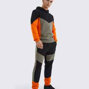 Men's Color Blocking Hooded <b>Tracksuit</b> Full Length Streetwear Casual Jogger Pants With Side Pockets Elastic Waist Cotton - Product Image 2