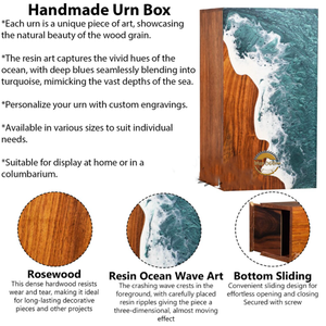 Ocean Inspired Resin & Natural Wood Cremation Urn Handmade Blue Wave Funeral Ashes <b>Box</b> by AYAANS - Product Image 2