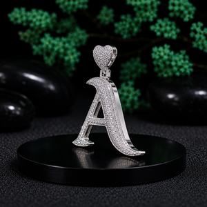 Custom Letter A Pendant 925 Sterling Silver Rhodium Plated Iced Out Crystal Heart <b>Top</b> Unisex Luxury Necklace - Product Image 3