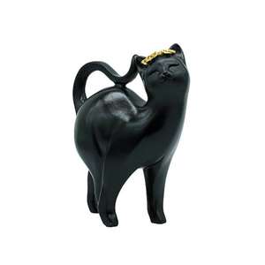 Statuette de chat porte-bonheur pour la décoration de la maison, du bureau ou des étagères. Figurine de chat en céramique noire avec couronne dorée, sculpture artistique moderne décorative. - Product Image 5