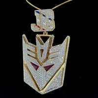 Pendentif Transformers surdimensionné et glacé de style hip-hop avec diamant moissanite, argent 925 plaqué or, bijoux distinctifs