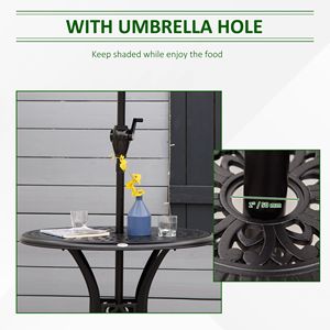 Antique Cast Aluminum 30 <b>Round</b> Patio Dining <b>Table</b> with Umbrella Hole Bistro Style Black <b>Folding</b> Outdoor Furniture - Product Image 5