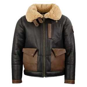 Winter Faux Fur Leather Men's Casual Zipper <b>Pilot</b> Windproof Outdoor Plus Size Custom Sheep Skin Leather <b>Jacket</b> Manufacturer OEM - Product Image 1
