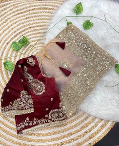 Glamorous Fendy <b>Satin</b> Designer Saree With Heavy Sequence Border All Over Embroidered Butti & Fancy Latkan <b>Blouse</b> Elegant Saree - Product Image 1