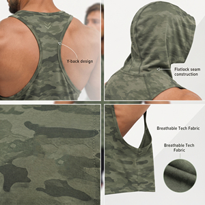 Camiseta sin mangas con capucha Racerback de talla grande para hombre, top de gimnasio, corte muscular, camuflaje, sin mangas, para culturismo - Product Image 6