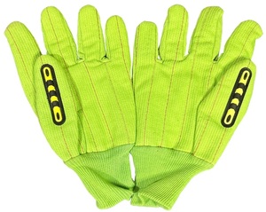 Gants de protection anti-choc en coton cordonné haute visibilité, gants de sécurité anti-choc verts, gants à double paume cordonnée haute visibilité verts - Product Image 3