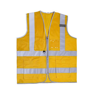 Gilet de sécurité orange haute visibilité en maille, classe 3 ANSI, fermeture éclair, 6 poches, bande réfléchissante, motif H - Product Image 1