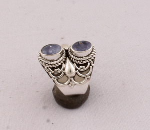 Artisan Tanzanite Ring 925 <b>Solid</b> <b>Silver</b> Vintage Dotted Band Handmade Blue Stone Ring Bohemian Style Fine Jewelry Manufacturer - Product Image 2