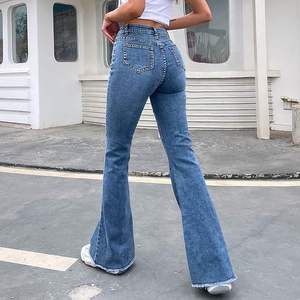 Jean évasé taille haute pour femme, style européen et américain, avec lacets, coupe large, effet push-up, logo sur la taille – Nouvelle collection très prisée - Product Image 3