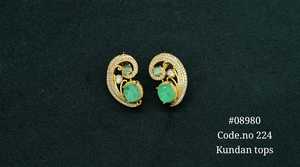 Pendientes colgantes vintage 08980, chapados en oro, con piedra doble de circonita, pendientes de latón con diseño floral para mujer, joyería para fiestas. - Product Image 2