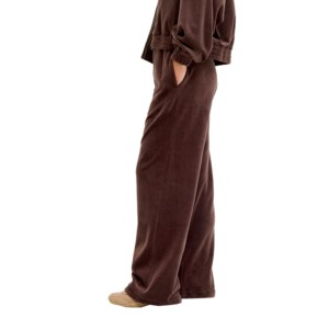 Pantalon large en molleton marron pour femme, taille élastique, coupe ample, longueur intégrale, couleur unie, décontracté, pour l'automne - Product Image 4