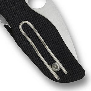 Couteaux de poche pliants en acier inoxydable avec lame à bord plat argenté, manche texturé noir, trou d'ouverture pour le pouce et clip métallique - Product Image 6