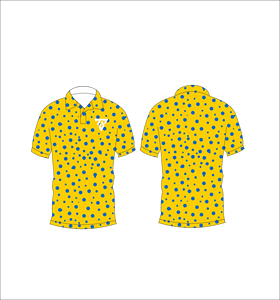 Camisa de hombre con lunares amarillos y azules, informal, de manga corta, transpirable, de poliéster, con estampado por sublimación y logotipo personalizado. - Product Image 6