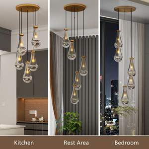 <b>5</b>-<b>Light</b> Gold-Iron Adjustable Pendant <b>Light</b> High Ceiling <b>Chandeliers</b> Model D0100XFARIV for Living Room Foyer Stairwell E12 Bulb - Product Image 6