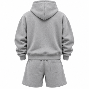 Ensemble sweat-shirt et short gris pour homme personnalisé, 100% coton French Terry, tenue décontractée deux pièces brodée 2027 - Product Image 3