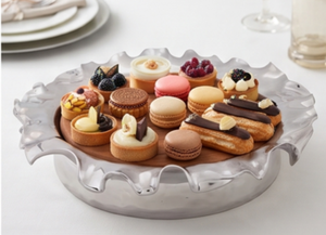 Artisanal Round Aluminum <b>Cake</b> Stand With Wooden Base Perfect For Modern <b>Weddings</b> Events Parties and Elegant <b>Cake</b> Display - Product Image 6