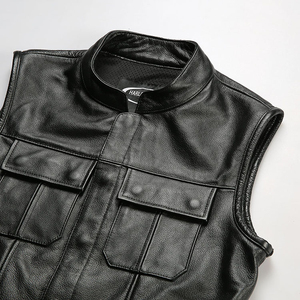 Chaleco de Cuero Vacuno Genuino Hecho a Mano de Lujo para Hombre, Chaleco de Motociclista a la Moda con Múltiples Bolsillos, Chaleco Vintage Personalizado para Hombre - Product Image 5