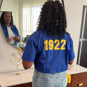 เสื้อแจ็คเก็ตสีน้ำเงินทอง SGRHO แบบกำหนดเอง สำหรับสตรีชมรม Sigma Gamma Rho ปักลายแบบลำลอง เสื้อคลุมตัวนอก สั่งทำโลโก้ได้ ขายส่งเสื้อผ้า - Product Image 2