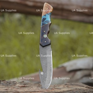 Couteau de survie, de chasse et de camping à lame fixe, acier Damas, qualité industrielle, pointe clip, 4,5 pouces, avec étui en cuir, OEM - Product Image 2