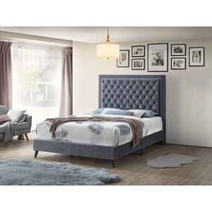 Letto Queen Size Moderno e Chic in Grigio Glamour, Letto Imbottito Elegante per Spazi Ristretti - Product Image 1