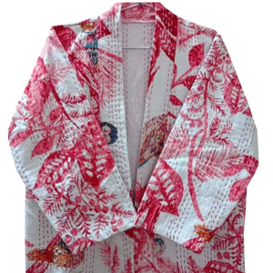 Bata Kimono con Estampado de Dibujos Animados para Mujer, Suave y Transpirable, de Algodón, para Verano, Hecha a Mano, ODM, Cuello en V, Cintura Elástica, Largo Completo - Product Image 1