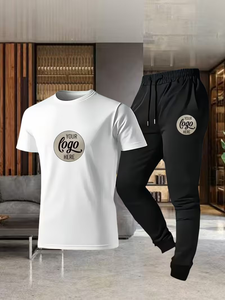 Men's Summer Casual 2pcs Sportswear Set Eco-Friendly 100% Cotton Comfortable Breathable Knitted Fabric Stylish Simple T-Shirt - Product Image 2