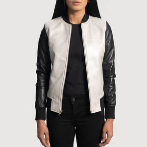 Chaqueta de cuero estructurada con cuello a presión para mujer, chaqueta de cuero con cremallera y cuello alto - Product Image 3
