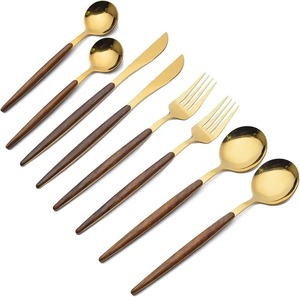 Premium Tableware Metal Cutlery Set With Wooden Handle Stainless Steel <b>Flatware</b> Spoon Fork Knife Set Elegant Kitchen Set - Product Image 6