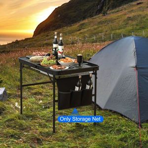 Tear-Resistant Hanging <b>Storage</b> Net for Camping Table 35.43x23.62 Folding Table Net Bag with 3 Side Pockets and 4 <b>Corner</b> Clips - Product Image 4