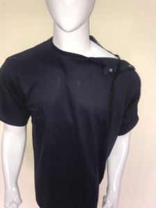 Camisetas de Jersey Lisas Casuales para Hombre, Unisex, 100% Algodón, con Abertura Lateral y en el Hombro, para Postoperatorio y Rehabilitación, Color Azul Marino - Product Image 2