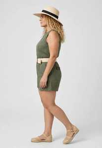 <b>Women</b> <b>Linen</b> Sleeveless Romper Set Crew Neck Shorts with Belt Summer Casual <b>Jumpsuit</b> - Product Image 5