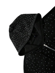 Sweat à capuche tendance personnalisé avec fermeture éclair et strass, 100 % coton molletonné, look branché unisexe pour le streetwear, qualité supérieure - Product Image 4