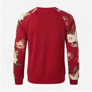 North Approach Men's Red Floral <b>Raglan</b> Sleeve Pullover Crew Neck Sweatshirt Casual Knitted Regular Fit Autumn Style - Product Image 2