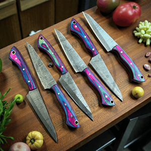 Ensemble de 6 couteaux à steak de chef en acier Damas faits à la main, style vintage, ambidextres, écologiques, vente en gros OEM - Product Image 1