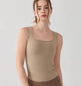 Débardeur de yoga sans manches à larges bretelles, avec coussinets intégrés, antichoc, en tricot 100% coton, pour le sport et le fitness, style décontracté - Product Image 4