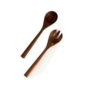 Premium Minimalist Dark Wooden Salad Servers Set Long Handle Serving Spoon And Fork Kitchen Dining Utensils Direct Manufacturer - Product Image 1