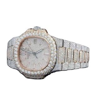 Logotipo personalizado de acero inoxidable clásico de lujo de los hombres Moissanite reloj de cuarzo resistente al agua de cristal de zafiro de moda - Product Image 1