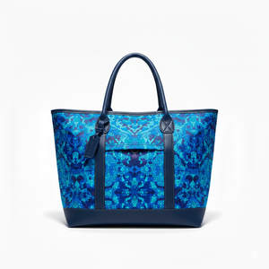 Bolsa de Lona con Estampado Floral Caleidoscópico y Ribete de Cuero Color Bronceado - Product Image 5