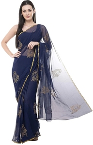 Sari de Fiesta Estilo Bollywood para Mujer KV, Adornado con Pedrería, en Rayón y Chifón - Product Image 3