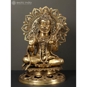 Pawan Putra Lord Hanuman assis sur le trône Sculpture élégant affichage de geste de bénédiction pour la décoration intérieure - Product Image 4